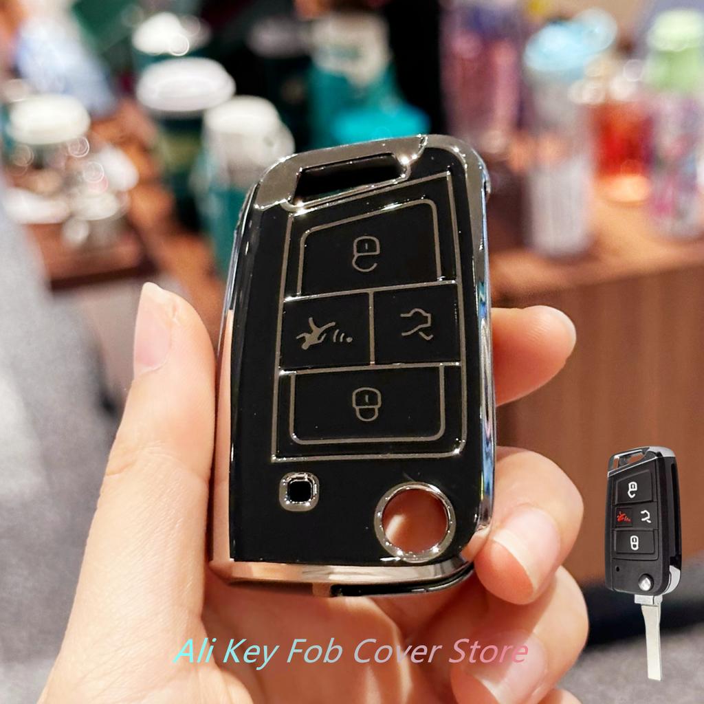 Key Fob Cover Car Keychain for Volkswagen VW Tiguan Golf Jetta Polo Atlas Skoda Smart Key Protector Holder