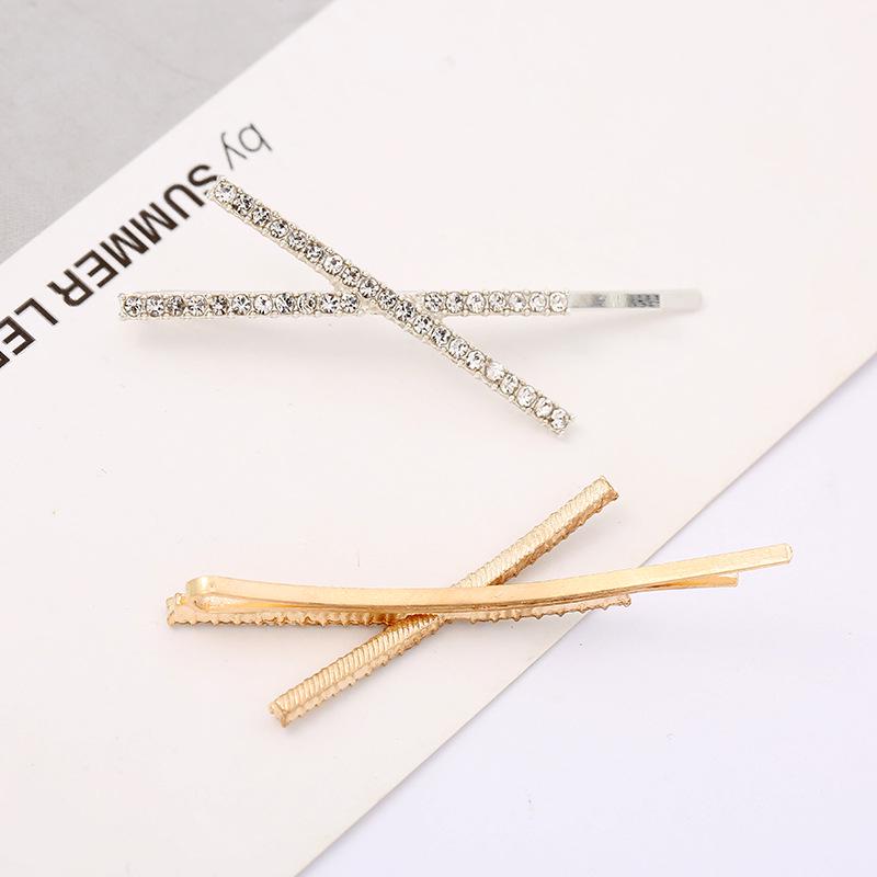 Корейская золотая заколка для волос с бриллиантами в форме буквы X - заколка для волос в стиле Sweet Temperament