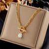 Elegant Baroque Freshwater Pearl Pendant Necklace Double Chain Design Stainless Steel Jewelry Gift For Women