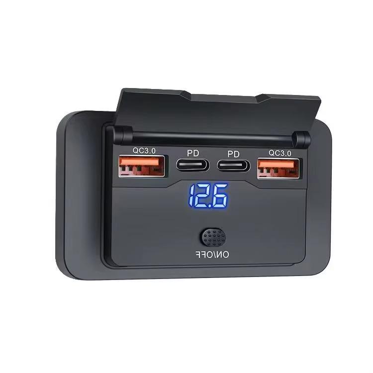 4-портовое быстрое зарядное устройство 12 В 24 В USB QC3.0 PD Панельный монтаж Дисплей для транспортного средства 90 Вт