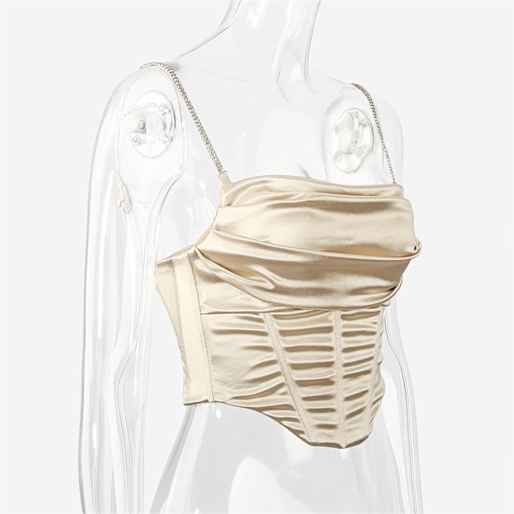 Stretch Satin Diamond Chain Sling Slim Fit Corset Crop Top Women Short Corset Female Summer Camisoles