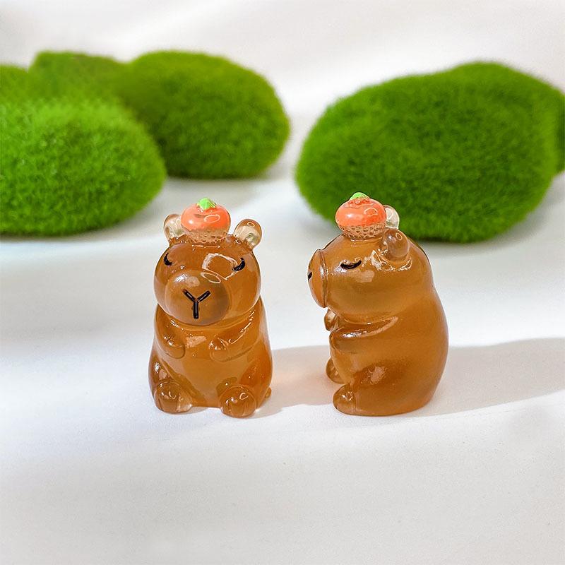 2Pcs Luminous Mini Capybara Resin Miniatures Glow At Night Fairy Garden Decoration Diy Ornament Cute Figurines Desk Decoration