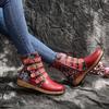 Women Ankle Boots  Autumn New Retro Ethnic Style Printed Metal Buckle Soft Leather Zipper Short Boots Shoes Botines Mujer