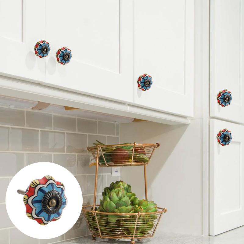 1 шт. Железный материал Винтажная ручка для шкафа Европейский стиль Расписной узор Изысканная форма тыквы Украшение для дома Многоцветный