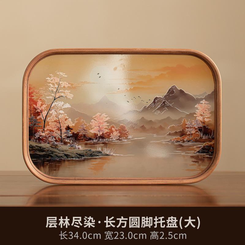 Поднос для чая из бамбукового стекла с китайским ретро-чайником и подставкой для хранения чашек. Креативные аксессуары для чайной церемонии.