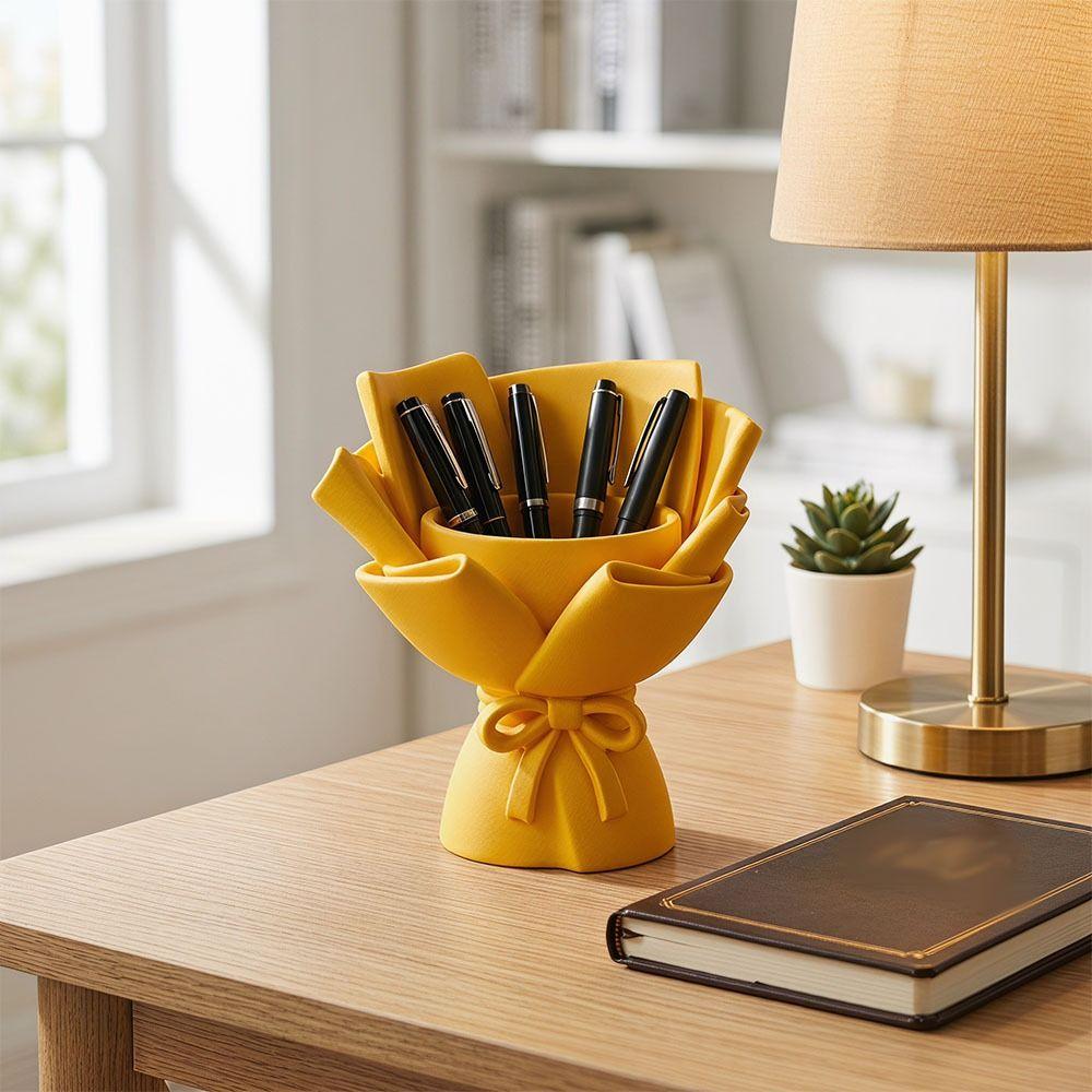 3D Printing Flower Bouquet Pen Holder Kawaii Style Desk Makeup Brush Stand Desk Decoration