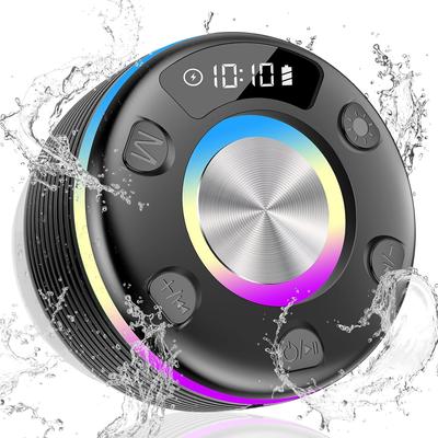 Bluetooth-динамик для душа, портативный Bluetooth-динамик с HD-звуком на 360°, RGB-подсветка, FM-радио, водонепроницаемый беспроводной динамик IPX7 с присоской и микрофоном