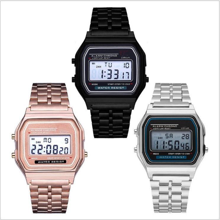 Мужские цифровые часы с браслетом из нержавеющей стали Светодиодные часы / Досуг / Спорт / Календарь