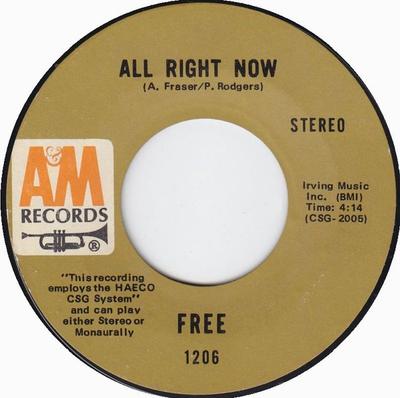 7-дюймовая пластинка БЕСПЛАТНО - All Right Now / Mouthful Of Grass 1206 A&M Records 1970 US Rock Used