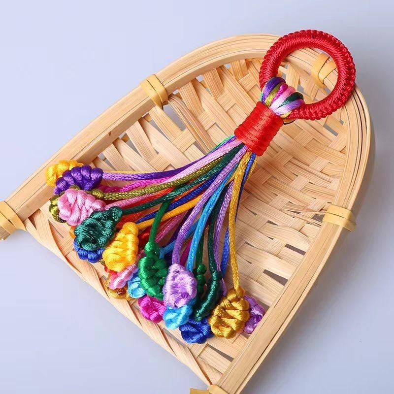 Этнический стиль, пять цветов, ручная работа, брелок, цветная веревка, узел в виде хвоста феникса, упаковка, подвеска для автомобиля, праздничный кулон на лодку Loong, готовый продукт