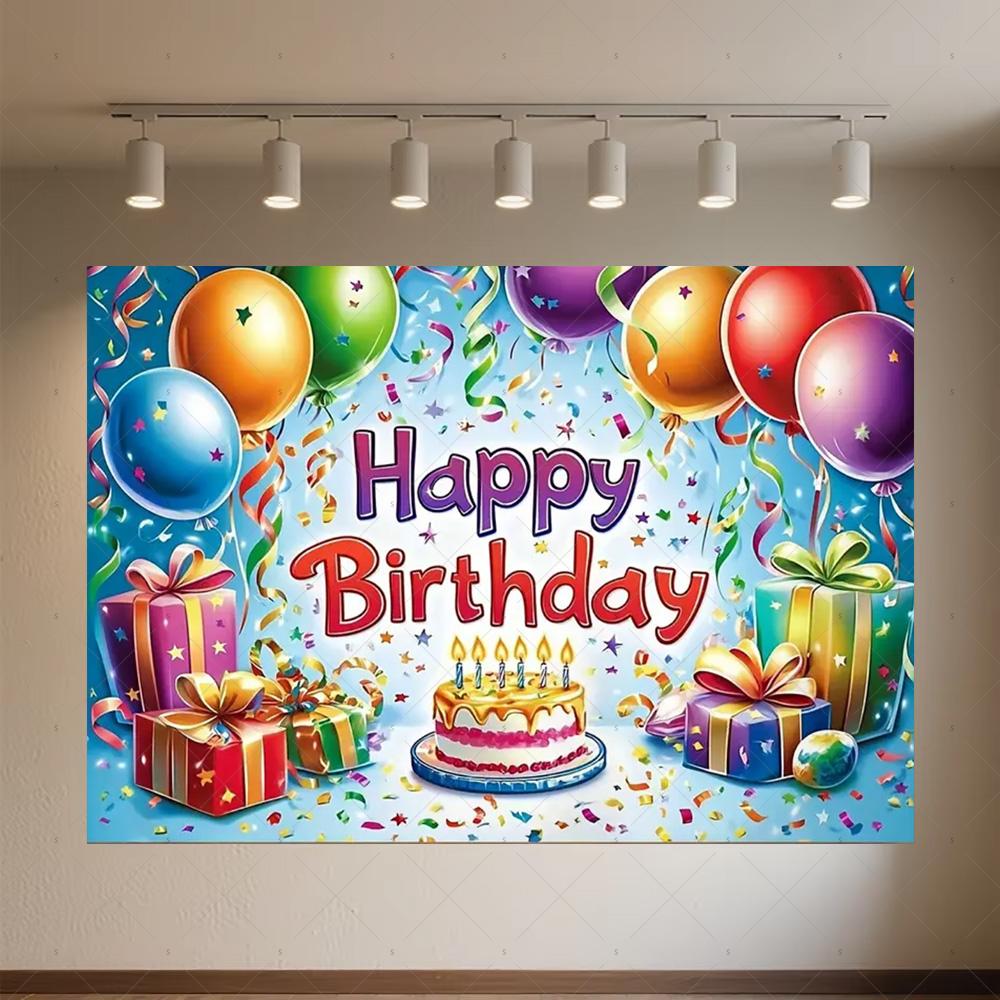 Colourful Happy Birthday Theme Backdrop Supplies 3D Ballon Background Banner Kids Birthday Party Decorations Photo Shoot Props
