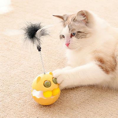 Весенняя перьевая игрушка для кошек, качающийся дразнилка для кошек с шариком с кошачьей мятой, интерактивная шариковая дорожка