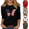 Женская мода, повседневная свободная футболка с принтом на День независимости и круглым вырезом, рукав 3/4, женский топ