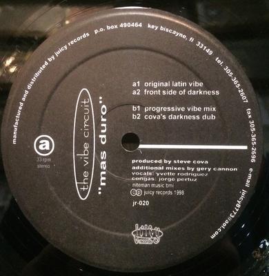 12-дюймовая пластинка STEVE COVA, THE VIBE CIRCUT - Mas Duro JR020 Juicy Records 1998 США Танцевальная и электронная Б/У