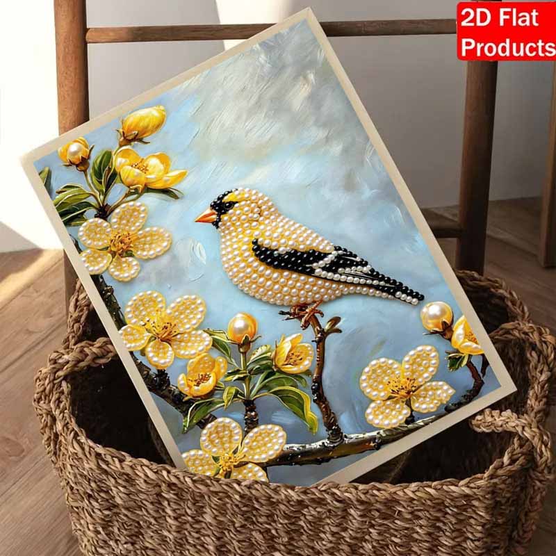 Безрамный набор для DIY-рисования жемчугом Желтая птица Цветочный узор Творческое Расслабляющее Хобби Холст Декор для дома Подарок взрослому