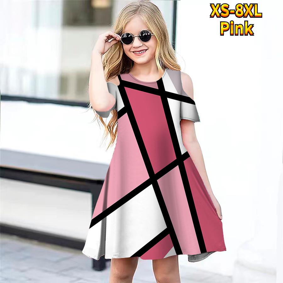 Платья с цветочным лоскутным сетчатым принтом для девочек, детское праздничное платье с открытыми плечами для девочек, платье принцессы, платье с короткими рукавами для девочек старше 4 лет