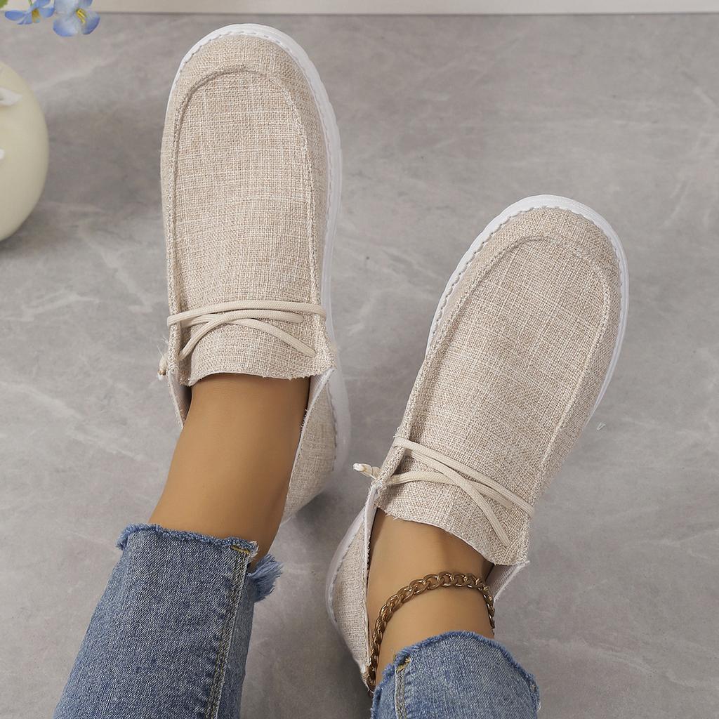 NewPatternRound Летняя обувь с круглым носком Женская повседневная женская обувь с открытым носком Платье на плоской подошве Женская базовая однотонная ткань для отдыха из парусины