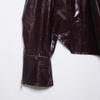 2026 Fashion Red Brown Patent Leather Collar Zip Retro Biker Short Jacket Women
