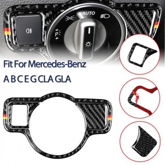 Auto Carbon Fiber Headlight Button Cover Trim For Mercedes Benz CLA GLA GLE W204