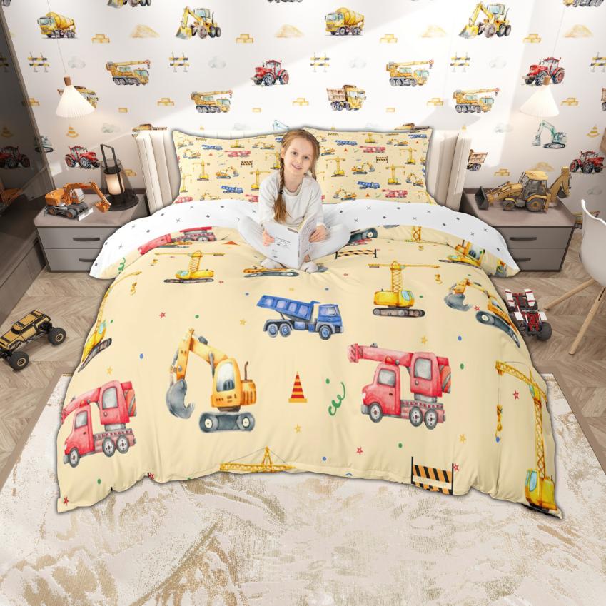 Homewish Мультяшный Автомобильный Комплект Пододеяльника Для Детей Мальчиков 2 шт./3 шт. Полицейская Машина Грузовик Трактор Постельное Белье Строительная Техника Комплект Постельного Белья
