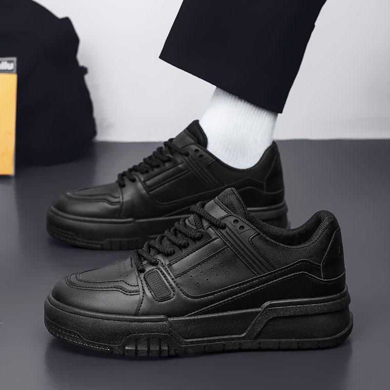 Мужская обувь весна и осень нишевый дизайн универсальные повседневные чисто черные туфли для молодежи спортивные туфли на толстой подошве увеличивающие рост