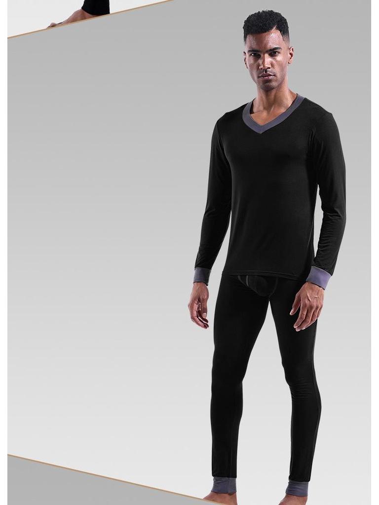 Мужской комплект термобелья с V-образным вырезом - тонкий, теплый базовый слой для осени/зимы