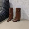 2026 Женские высокие ботинки на толстой подошве, туфли с острым носком, сексуальные женские туфли для платья, гладиаторы, осенний новый тренд, ретро мода, женские ботинки, готические ботильоны для женщин