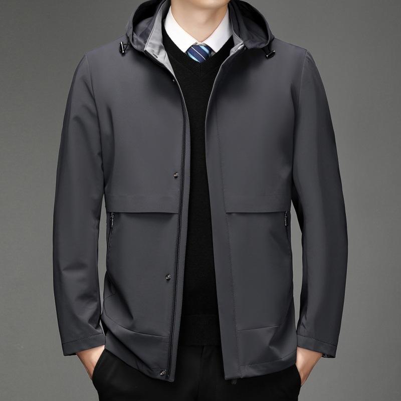 Мужская куртка из тутового шелка, весенне-осенний новый стиль, со съемным капюшоном, деловая, повседневная, свободная, немнущаяся, тонкий топ