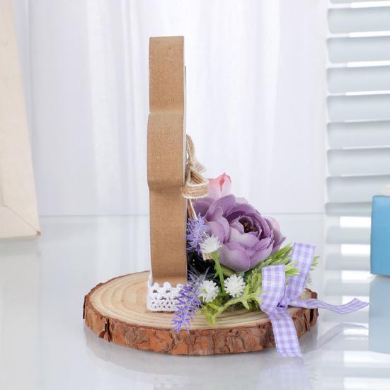 Easter Bunny Wooden Sign Desktop Bunny Ornament with Artificial Flower Spring Party Tabletop Centerpiece for Tiered Tray Home Decor