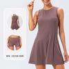 Women Tennis Dress Yoga Fitness Outfit, Naked Feel Breathable Anti-Chafing Golf Sports Skort Two Piece Set