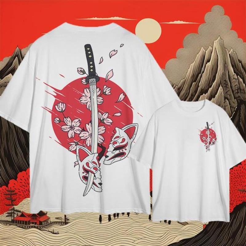 2024 мужские футболки с 3d японским самурайским принтом, мужская одежда, уличные топы в стиле Харадзюку, повседневные повседневные футболки большого размера с короткими рукавами