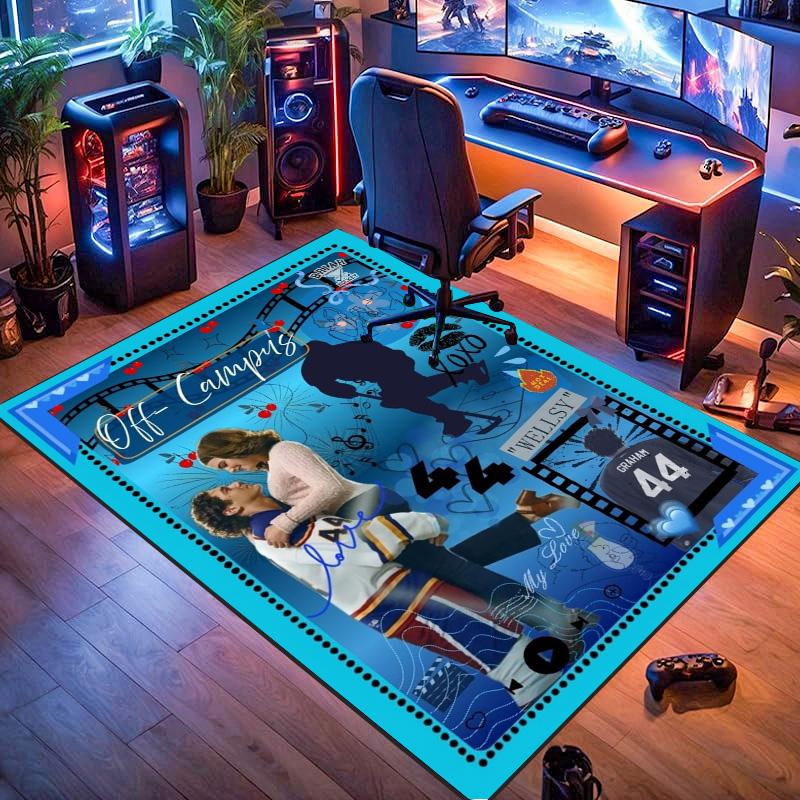 Off‑Campus Movie Frame Sticker Collage Print Area Rug Hockey Romance Book Theme Non‑Slip Rectangular Floor Mat Book Fan Living Bedroom Home Decor Rug