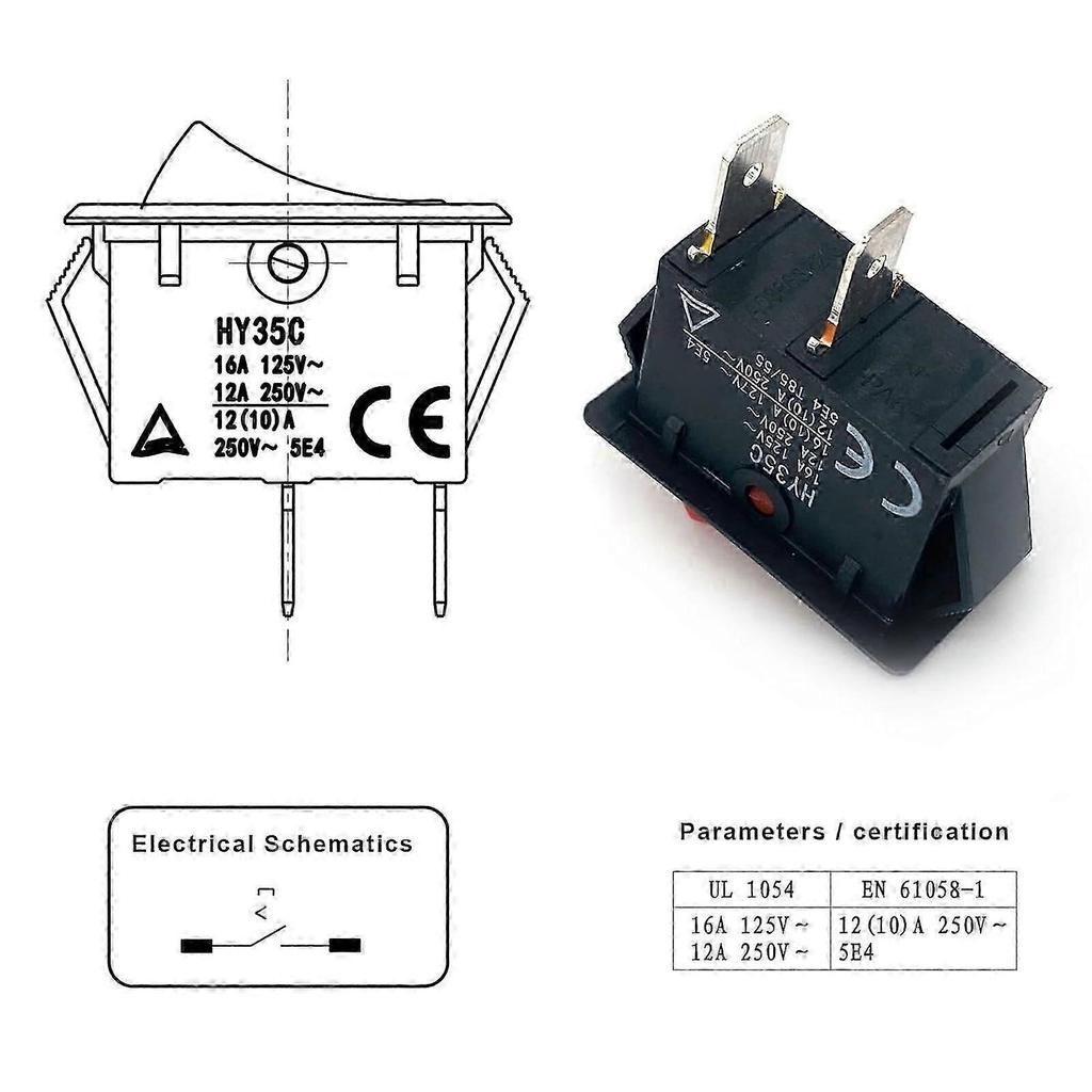 Long Time Use HY35C Rocker Switches 2 Pins ON OFF 125/250V 16/12A Portable for Household and Industrial Setting less