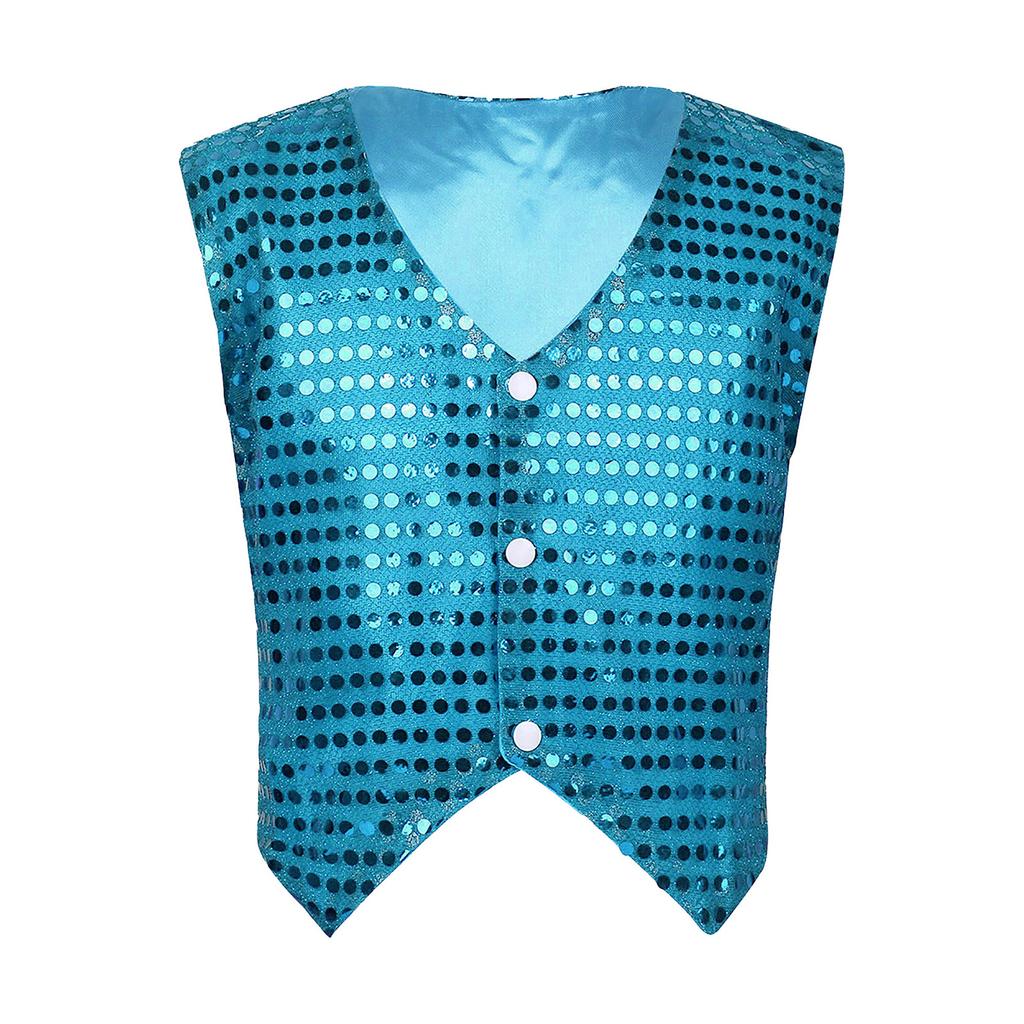 Womens Glitter Sequins Vest Pointed Hem Waistcoat for Jazz Dance Choir Performances