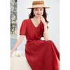 26 year new summer short sleeved skirt V-neck slimming versatile high-end waist cinching mid length skirt elegant A-line skirt dress