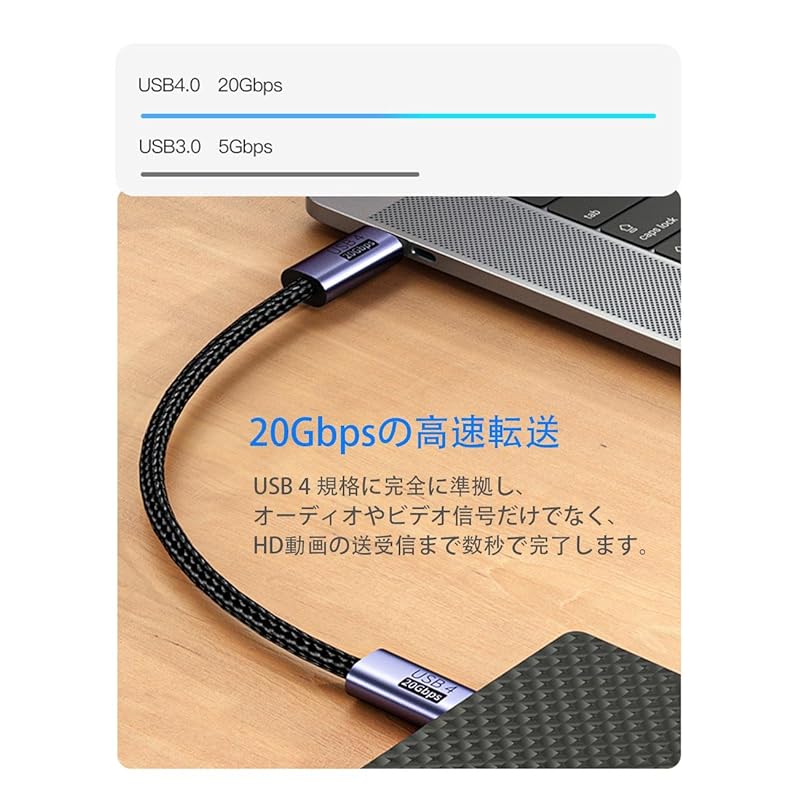 USB-C & Cable 0.5M Type-c USB4 (20Gbps) PD Compatible 100W/5A Fast Charging 8K/60Hz Video Output Ultra-durable Nylon Compatible with Type C Models