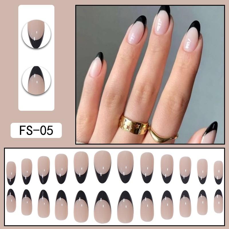 French Tip Almond Shape Press-On Nails Gel Adhesive False Nail Tips Women FS-05