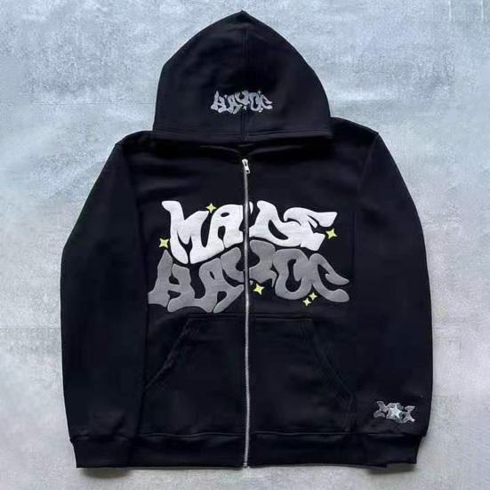 Мужская куртка с капюшоном, осень-зима, панк-хип-хоп, модный принт, на молнии, с двумя карманами, с длинными рукавами, свободная посадка, повседневное мужское пальто, верхняя одежда