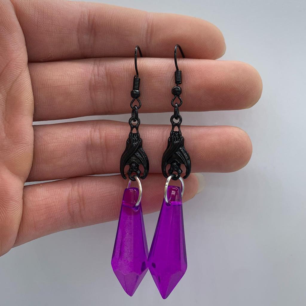 Geometric Bat Crystal Square Pillar Earrings