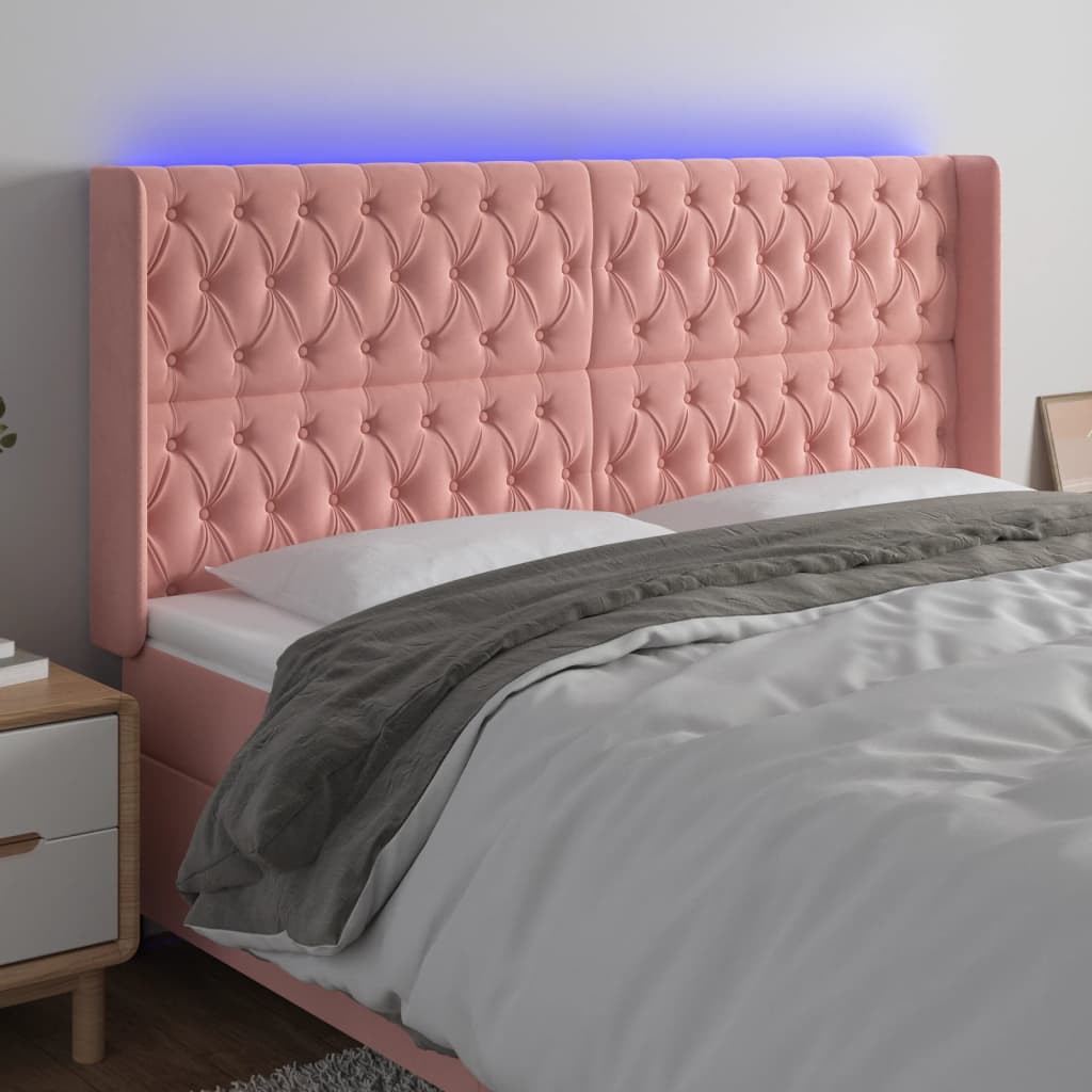 LED Headboard Pink 183x16x118 128 cm Velvet