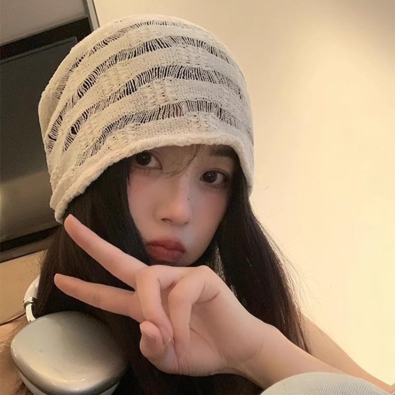 Japanese Casual Hollow Knitted Solid Color Fashionable Versatile Sweet Pile Caps Thin Breathable Mountaineering Scarf