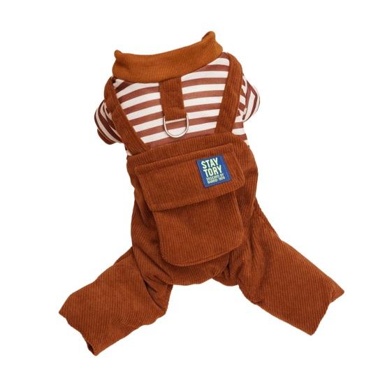 Yousheng Cat Dog Clothing Fake Two-Piece Design Four Legged with Traction Ring Striped Thickened Autumn Winter Dog Clothes