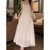 Kumikumi Gentle Style Hollow Lace Sling Dress Women Summer French Style Age-Reducing Drape A- Line Skirt Long Dress