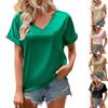 Новый модный модный женский свободный повседневный топ с v-образным вырезом и карманами с коротким рукавом