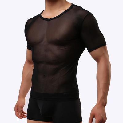 Мужская сетчатая прозрачная футболка с коротким рукавом Muscle, дышащая и сексуальная спортивная одежда для мальчиков E670