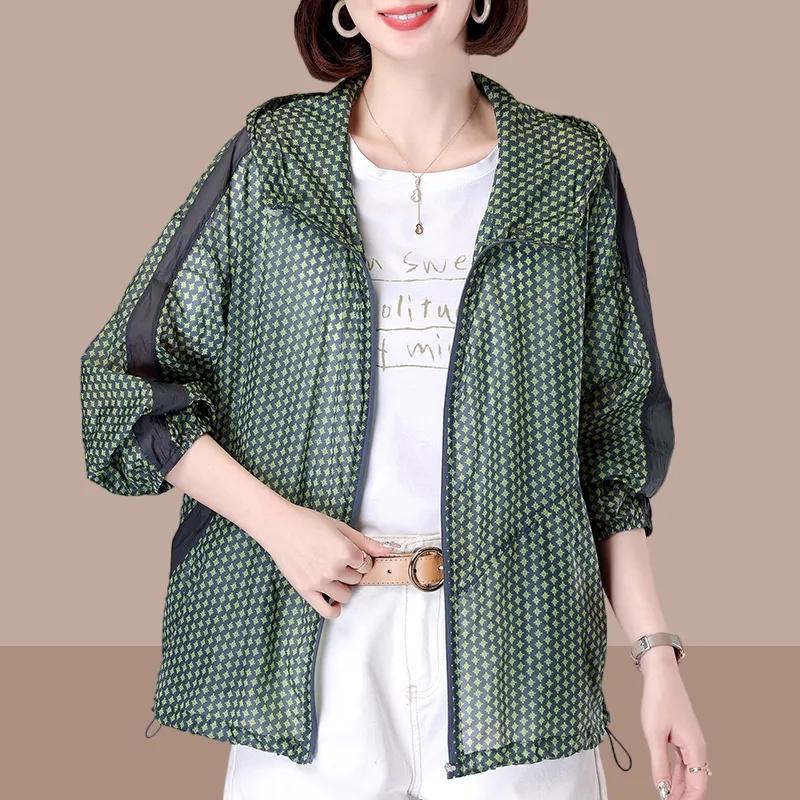 Летние женские солнцезащитные кремы, свободное пальто, большой размер, модный Джокер, женская солнцезащитная рубашка, куртка с капюшоном, женские топы