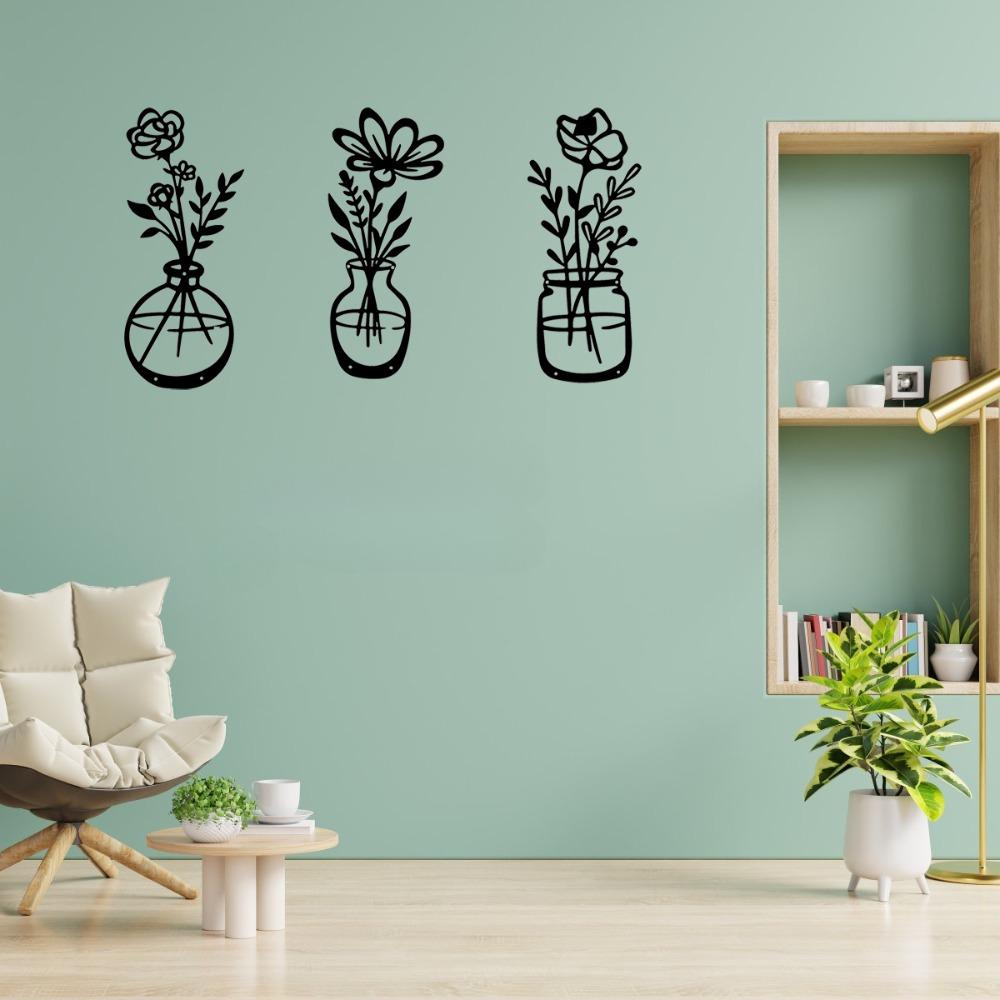 3 шт./компл. Черный металлический цветок настенный декор искусство цветочные знаки скульптура. Идеально подходит для стен патио и балконов. Наклейка на стену для домашнего декора