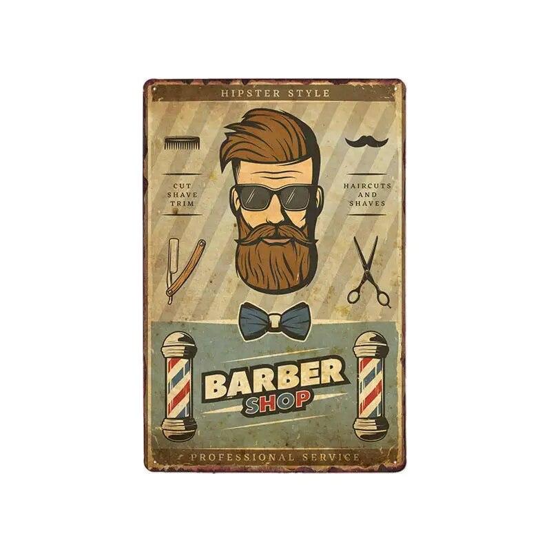 Hohappyme Vintage Barber Shop Metal Signs Barbershop Poster Bar Pub Retro Plaque Haircut and Shave Beard Iron Plates 20x30 Cm