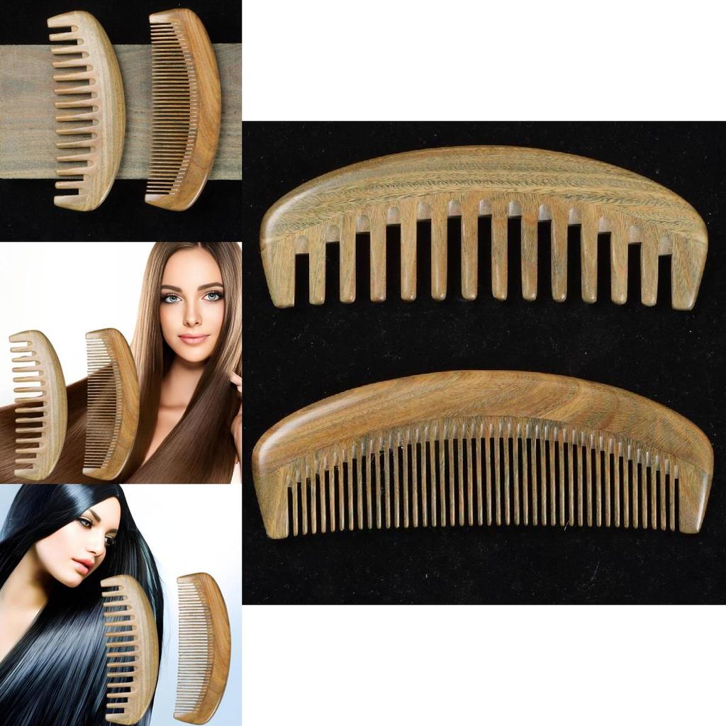 Натуральная расческа из зеленого сандала Элегантная антистатическая массажная расческа с широкими зубьями для девочек