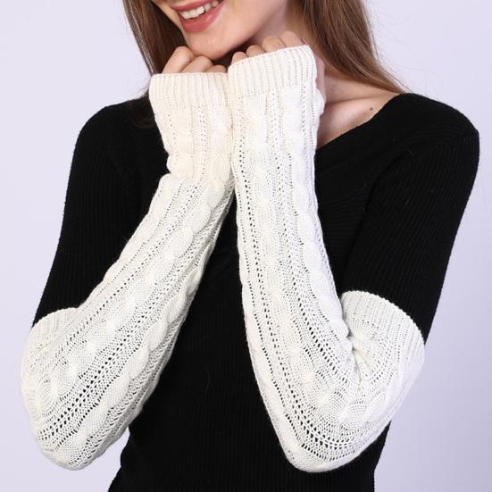 1 Pair Women Arm Warmer Thumbhole Elbow Length Stretchy Knitted Arm Sleeves Keep Warm Solid Color Fingerless Arm Gloves